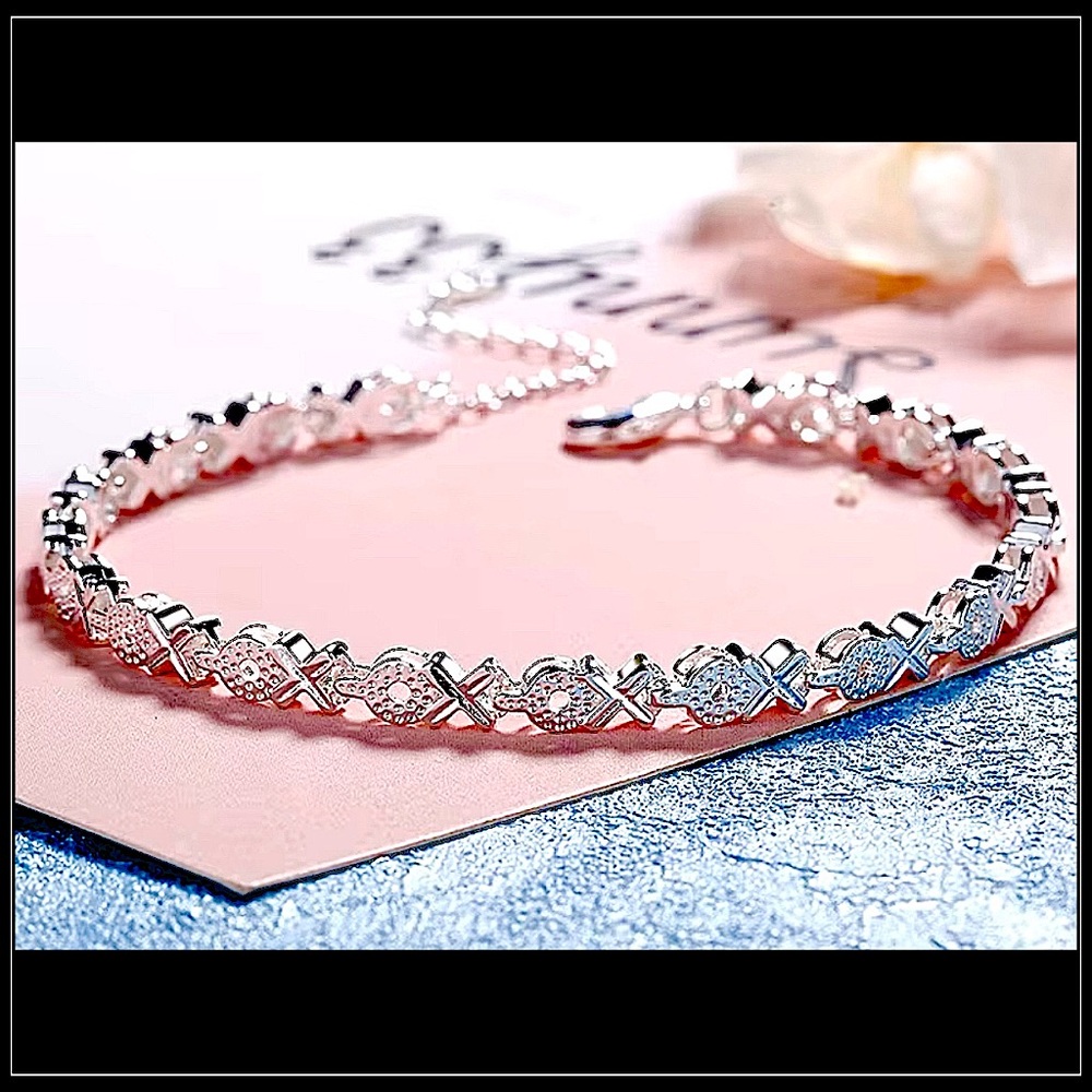 NEW SILVER 925 HUGS & KISSES LOVE STERLING TENNIS BRACELET